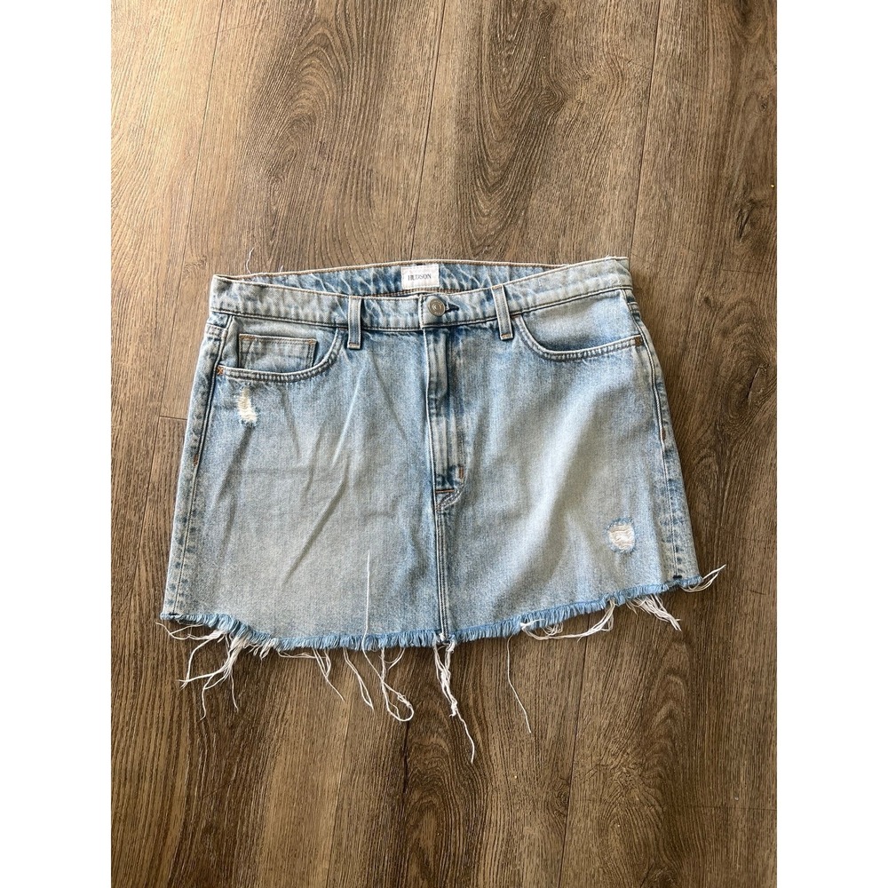 Hudson Jeans Light Blue Distressed Denim Mini Skirt